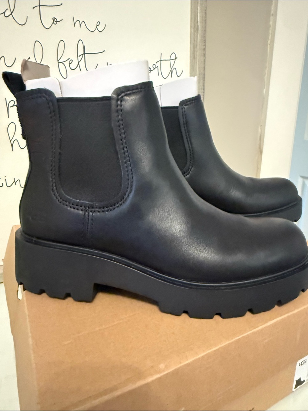 UGG Black Chelsea Lug-Platform Ankle Boots-waterproof.